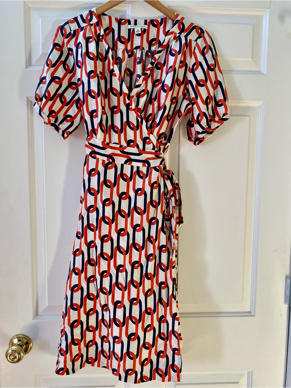 Banana Republic Summer Wedding Guest Dress Chain Link Print Wrap Dress Size 10